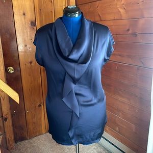 Alfani Navy Satin Cowl Neck Shirt Size 6